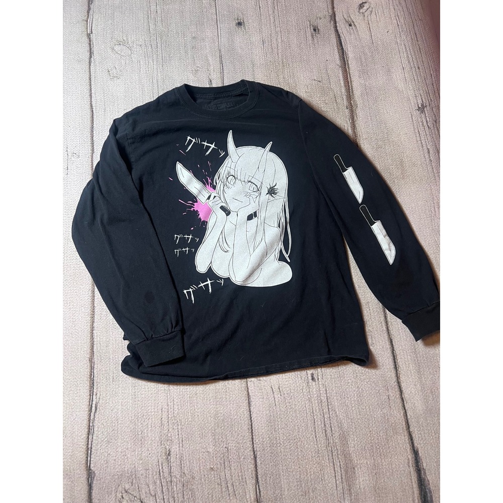 Lewd Complex Long Sleeve Anime‎ Graphic Tee Mens Medium Black Streetwear Edgy